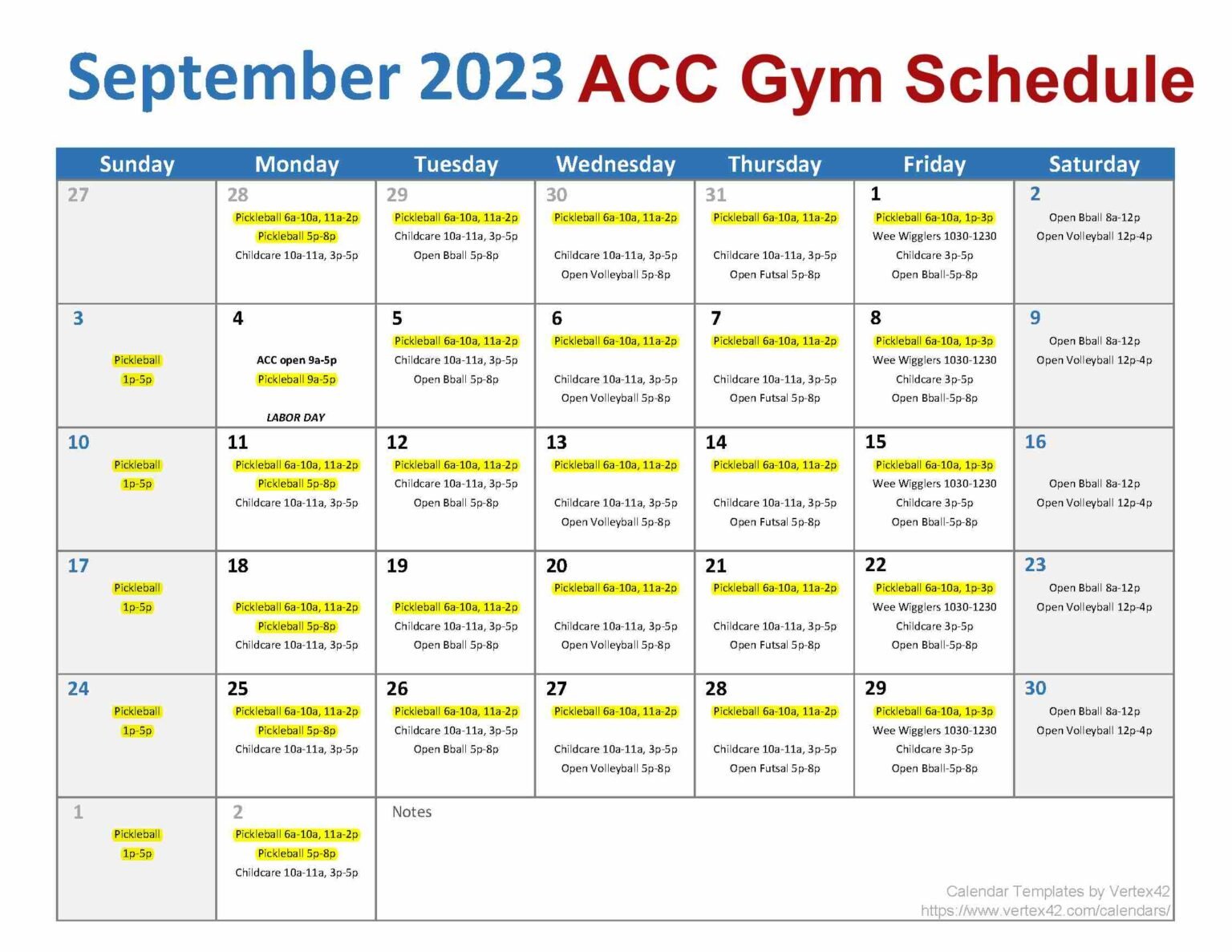 ACC Gym Schedule September 2023 Athens Pickleball Connection