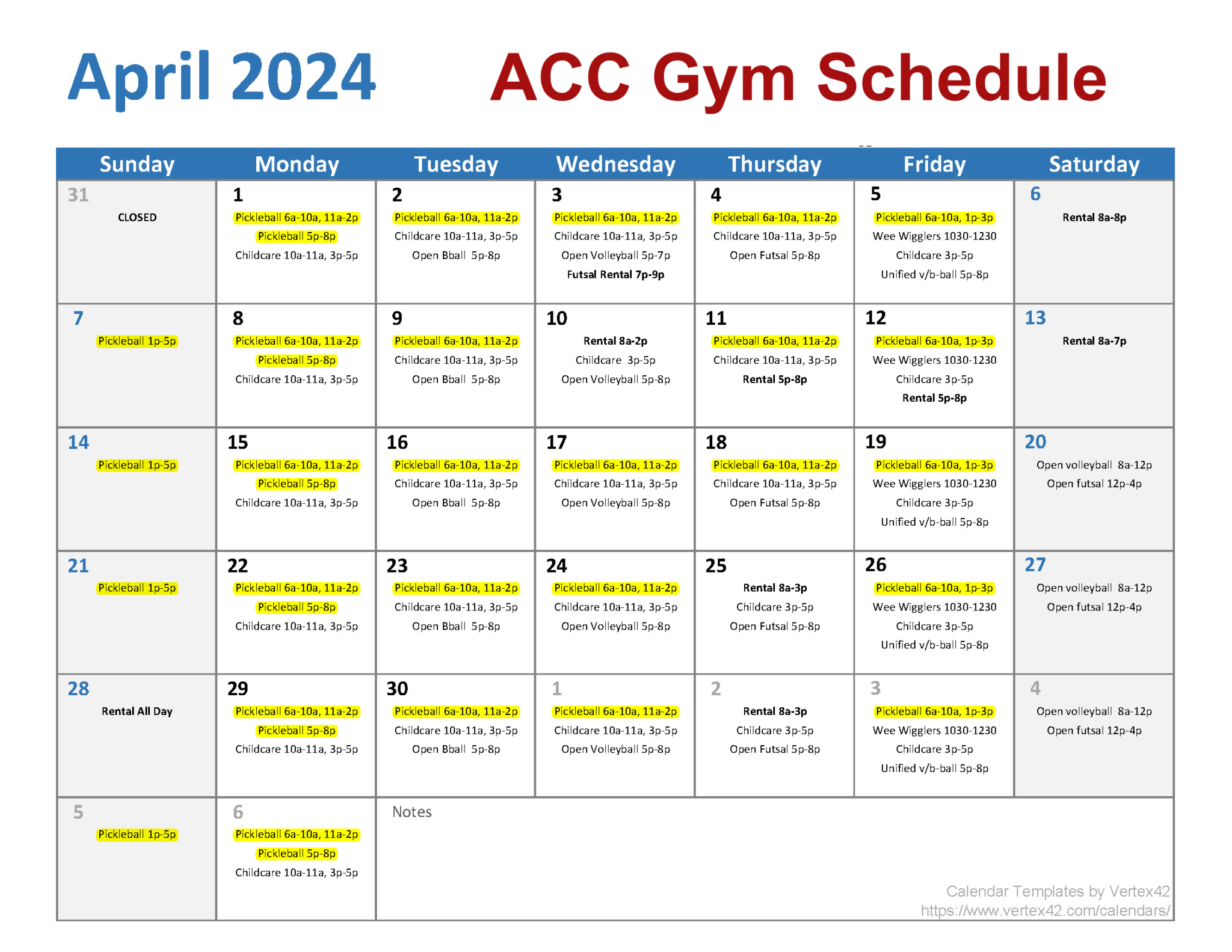 ACC Gym Schedule April 2024 Athens Pickleball Connection